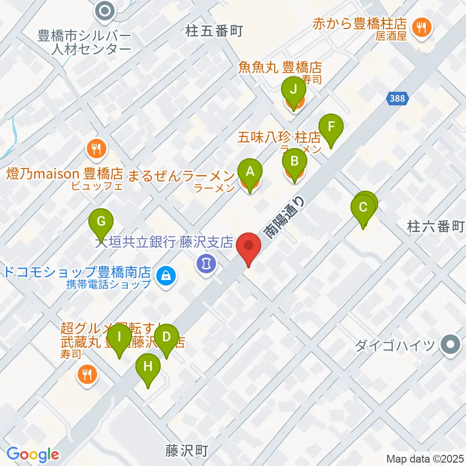 カワイ豊橋ショップ周辺のファミレス・ファーストフード一覧地図