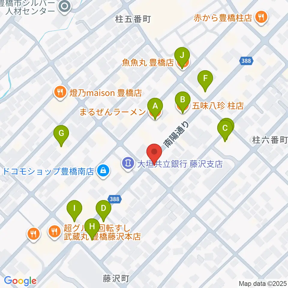カワイ豊橋ショップ周辺のファミレス・ファーストフード一覧地図