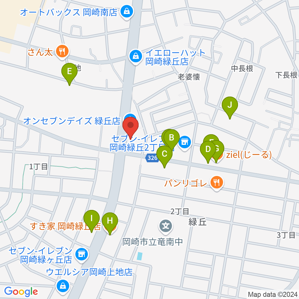 カワイ岡崎ショップ周辺のファミレス・ファーストフード一覧地図