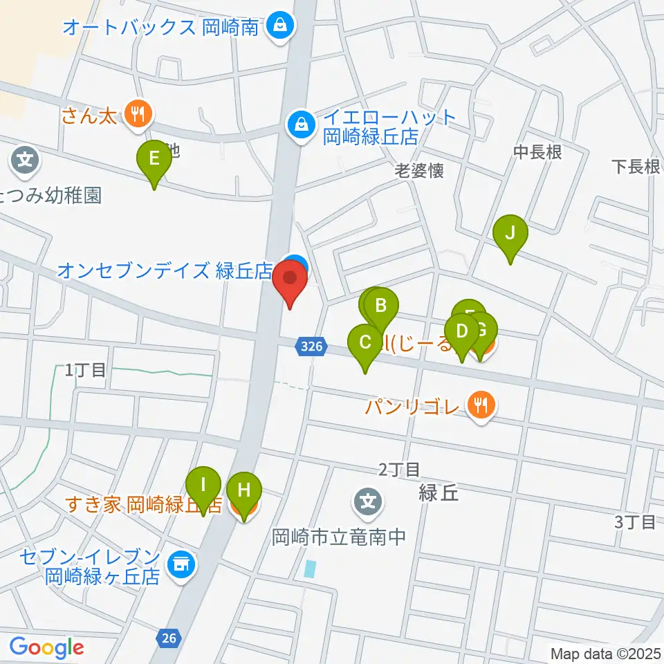 カワイ岡崎ショップ周辺のファミレス・ファーストフード一覧地図