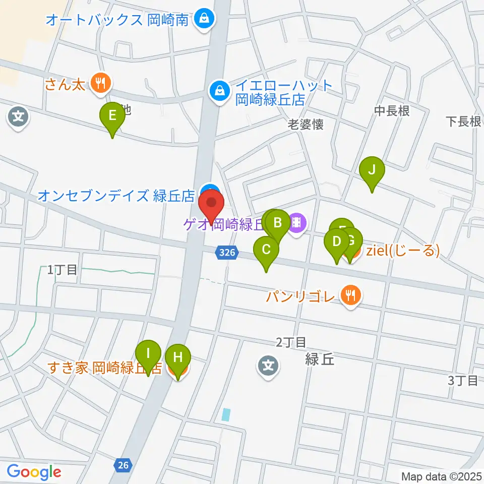 カワイ岡崎ショップ周辺のファミレス・ファーストフード一覧地図