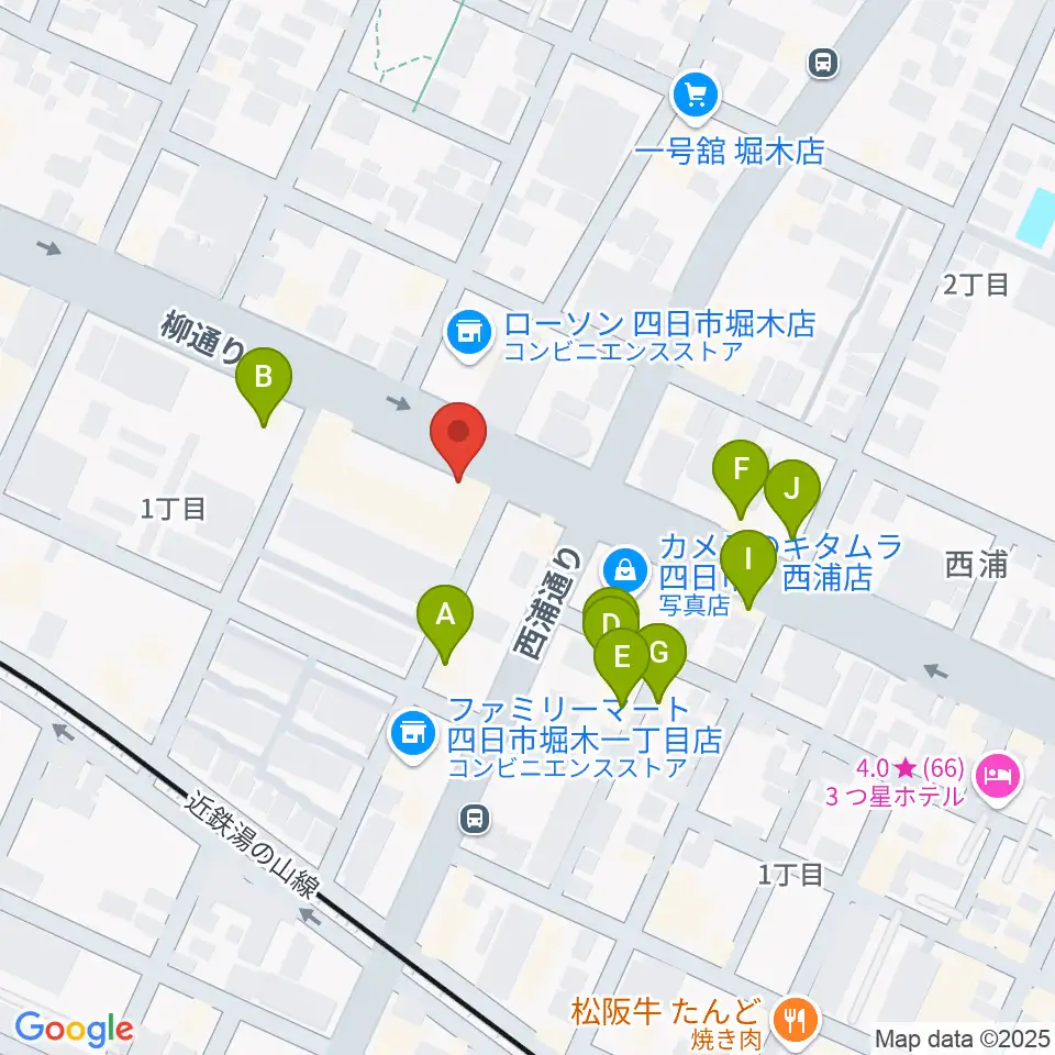 カワイ四日市ショップ周辺のファミレス・ファーストフード一覧地図