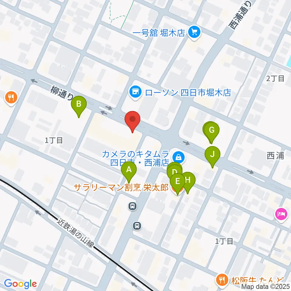 カワイ四日市ショップ周辺のファミレス・ファーストフード一覧地図