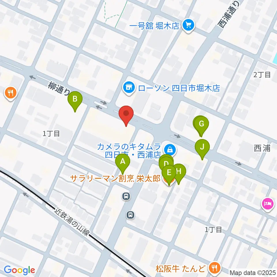 カワイ四日市ショップ周辺のファミレス・ファーストフード一覧地図