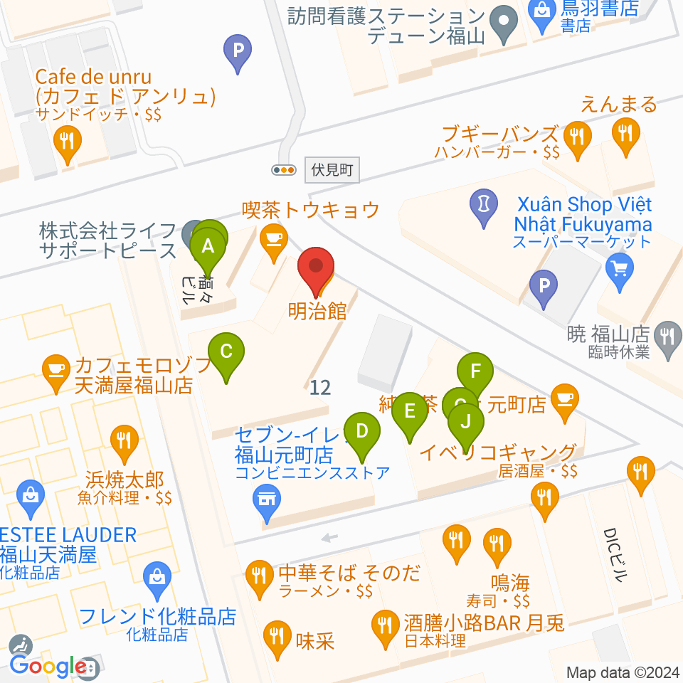 カワイ福山ショップ周辺のファミレス・ファーストフード一覧地図