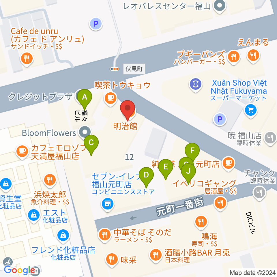 カワイ福山ショップ周辺のファミレス・ファーストフード一覧地図