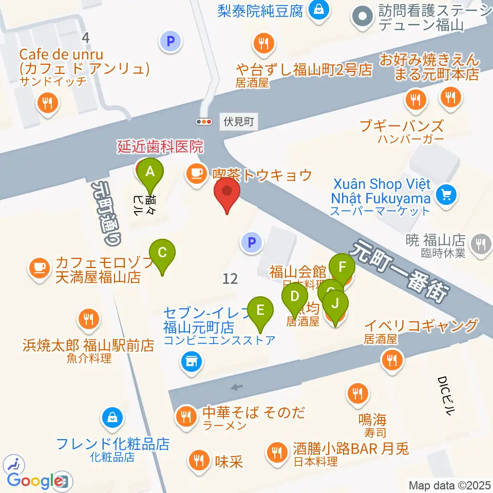 カワイ福山ショップ周辺のファミレス・ファーストフード一覧地図