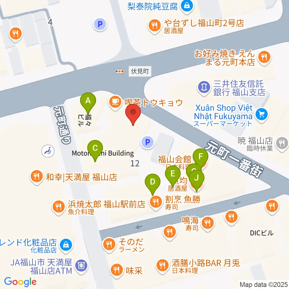 カワイ福山ショップ周辺のファミレス・ファーストフード一覧地図