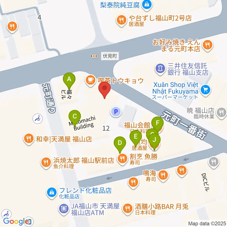 カワイ福山ショップ周辺のファミレス・ファーストフード一覧地図