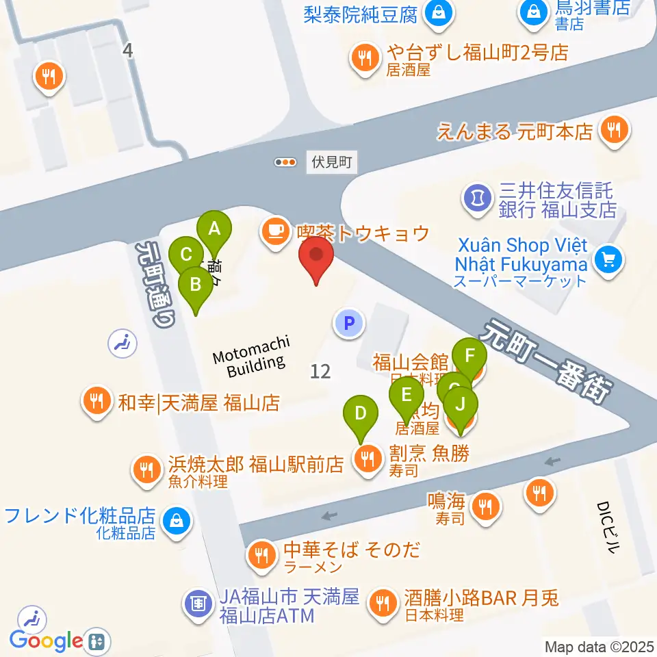 カワイ福山ショップ周辺のファミレス・ファーストフード一覧地図