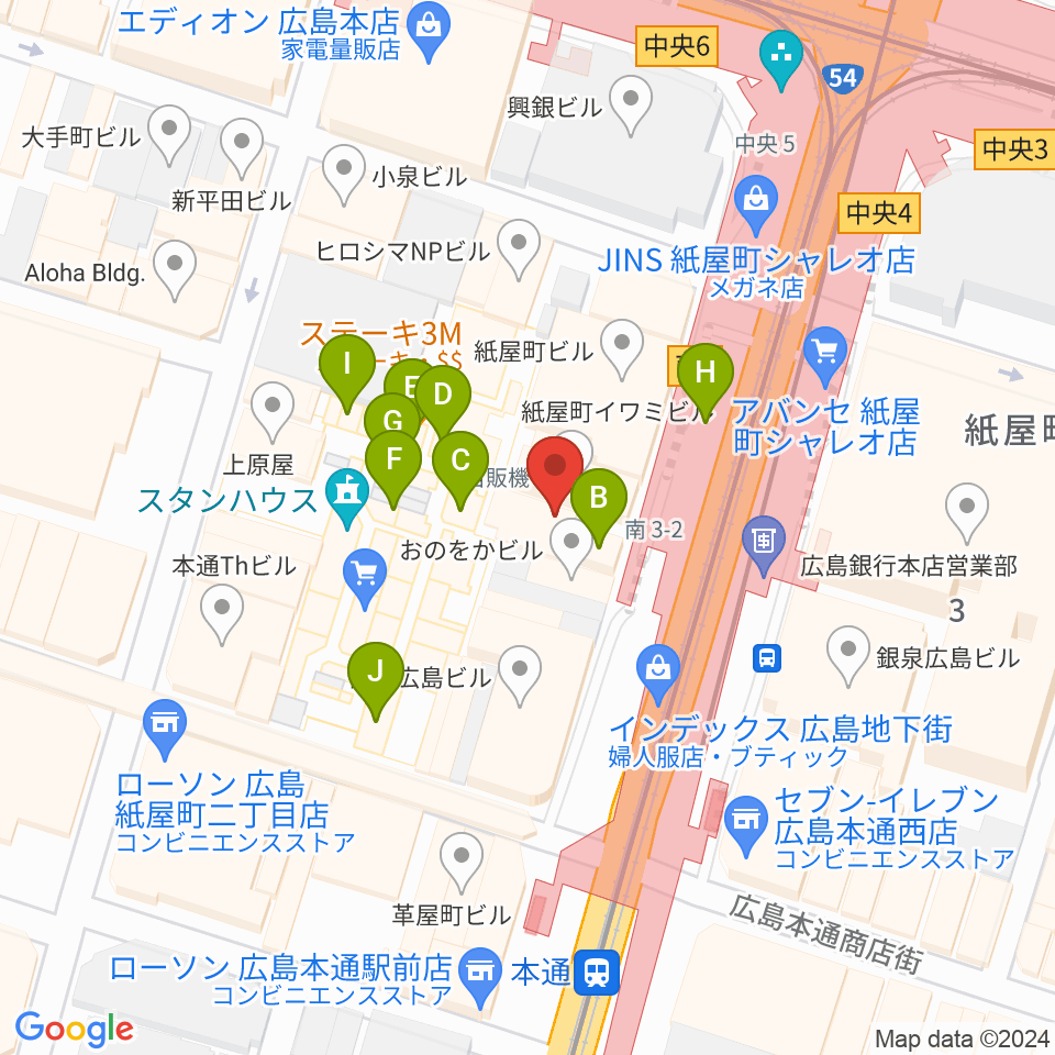 カワイ広島周辺のファミレス・ファーストフード一覧地図