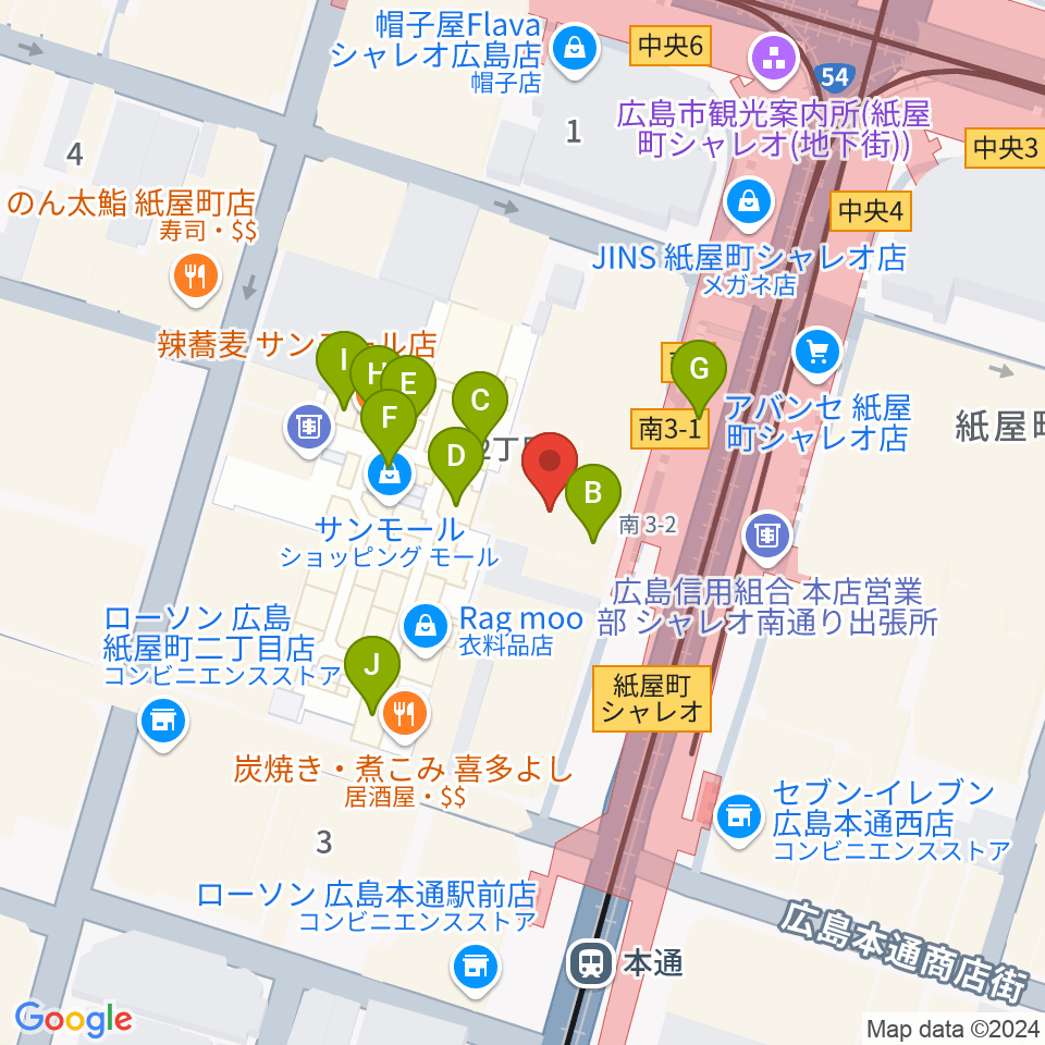 カワイ広島周辺のファミレス・ファーストフード一覧地図