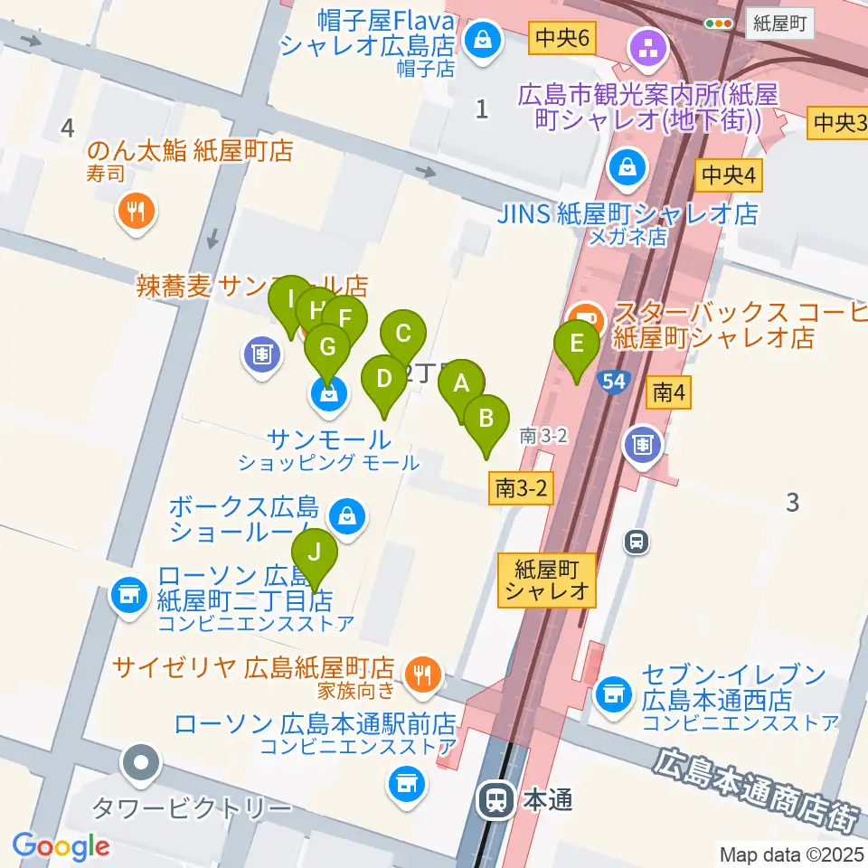 カワイ広島周辺のファミレス・ファーストフード一覧地図
