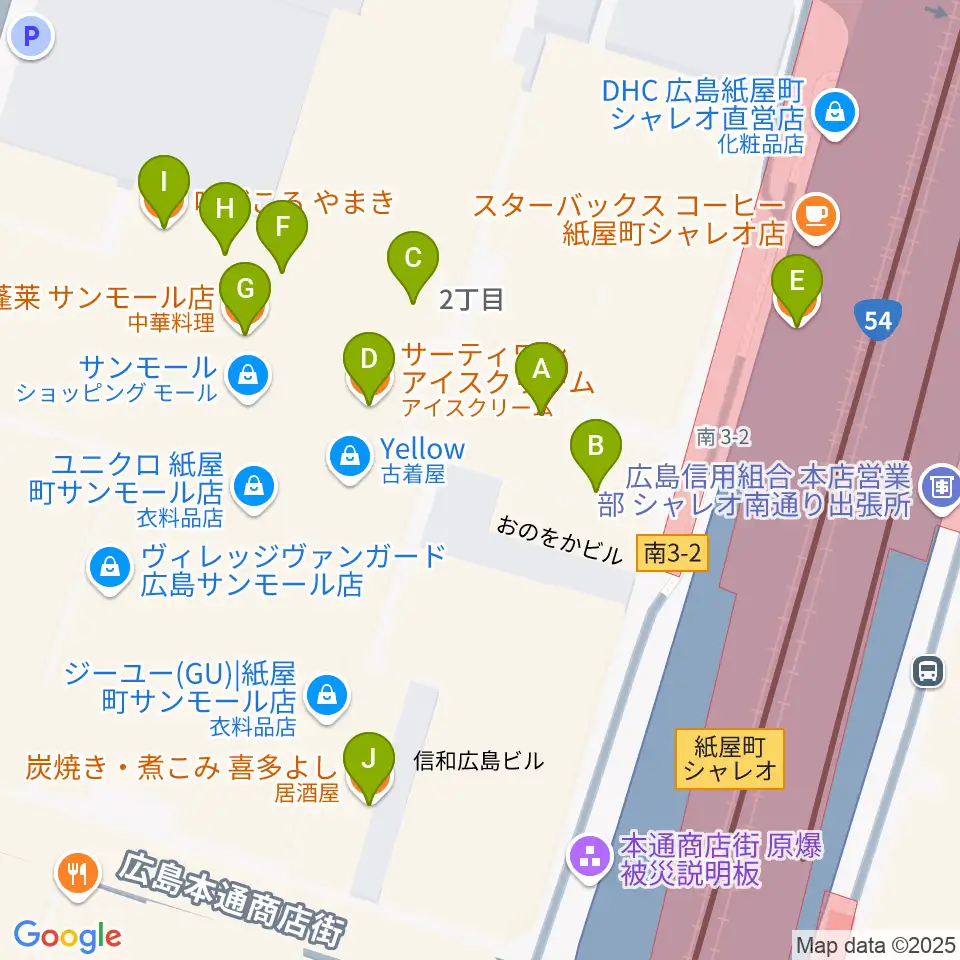 カワイ広島周辺のファミレス・ファーストフード一覧地図