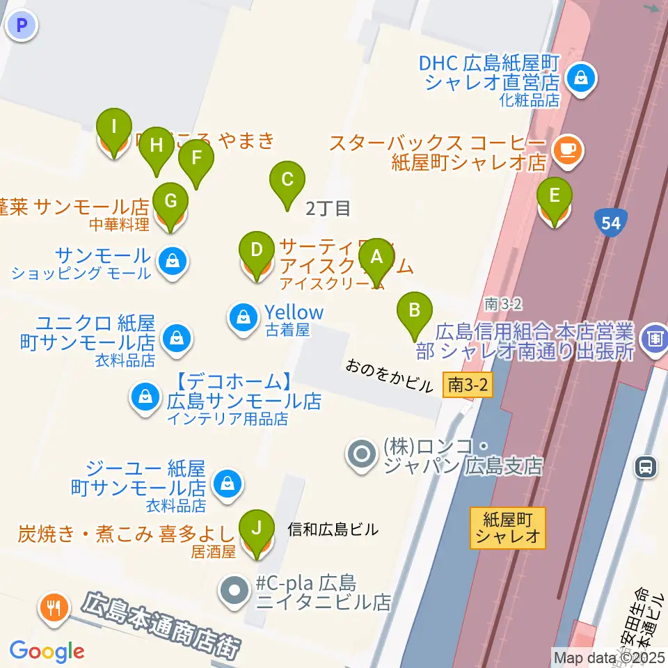 カワイ広島周辺のファミレス・ファーストフード一覧地図