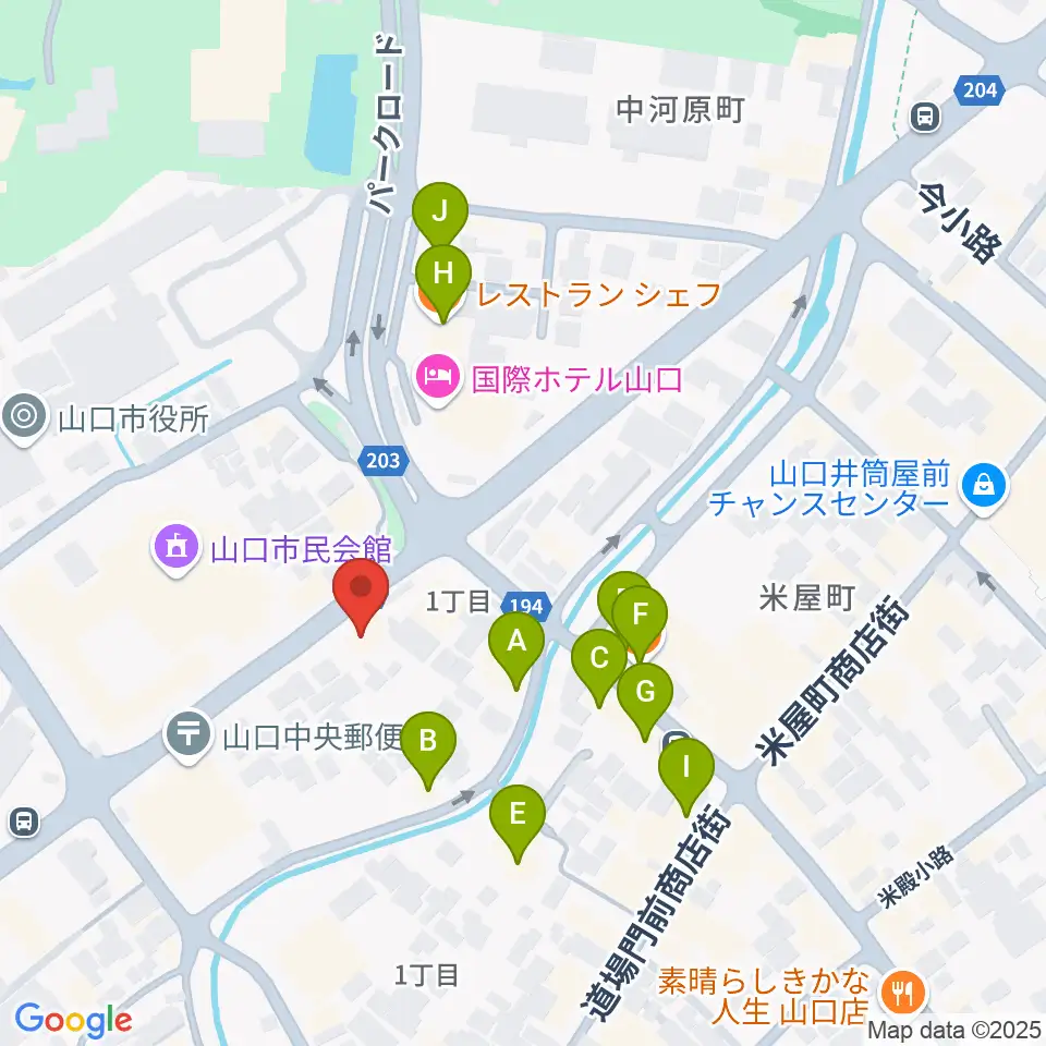 カワイ山口ショップ周辺のファミレス・ファーストフード一覧地図