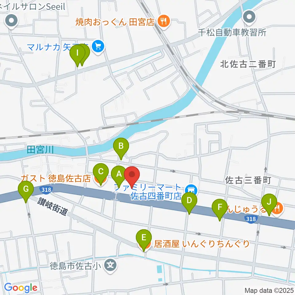 カワイ徳島ショップ周辺のファミレス・ファーストフード一覧地図