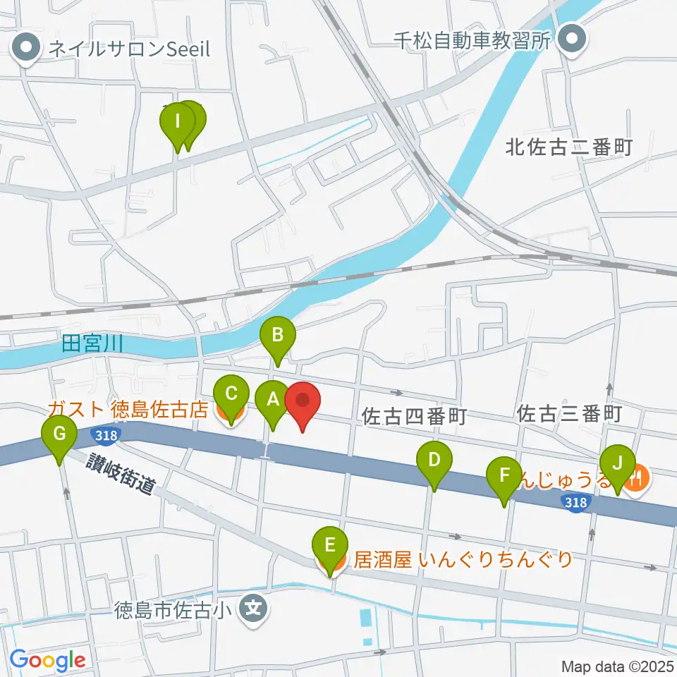 カワイ徳島ショップ周辺のファミレス・ファーストフード一覧地図