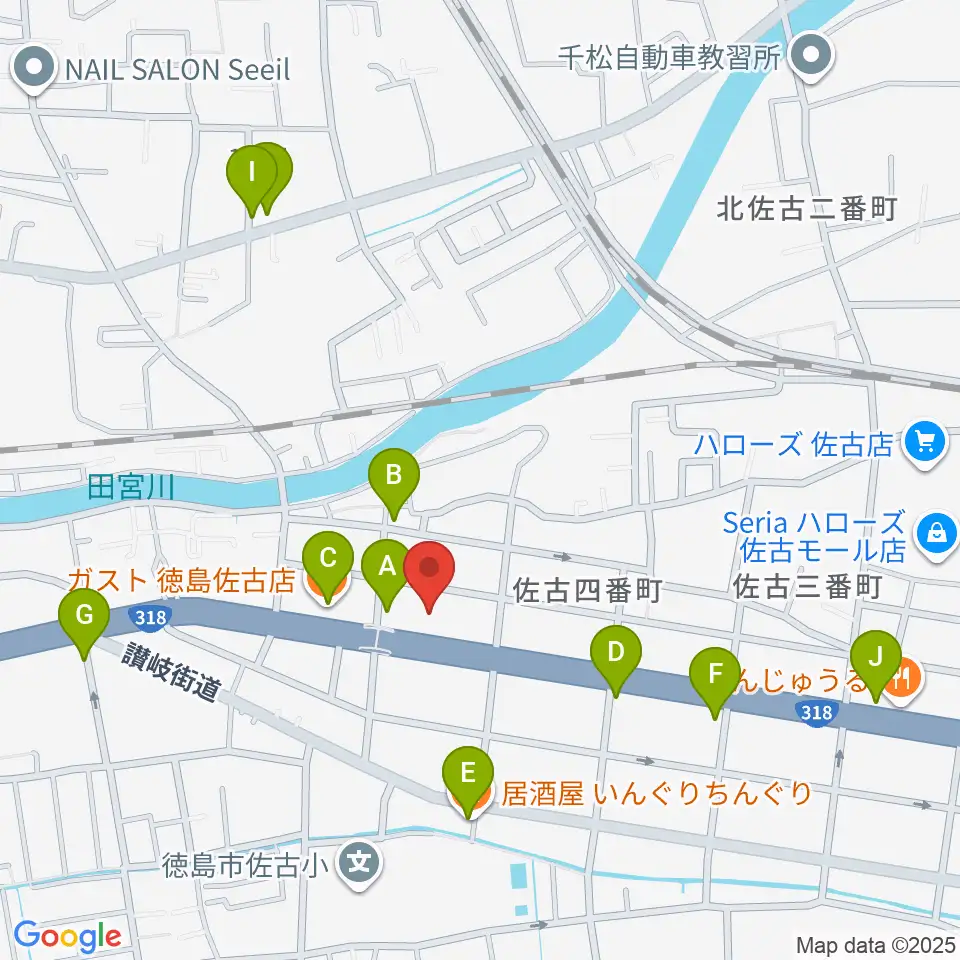カワイ徳島ショップ周辺のファミレス・ファーストフード一覧地図
