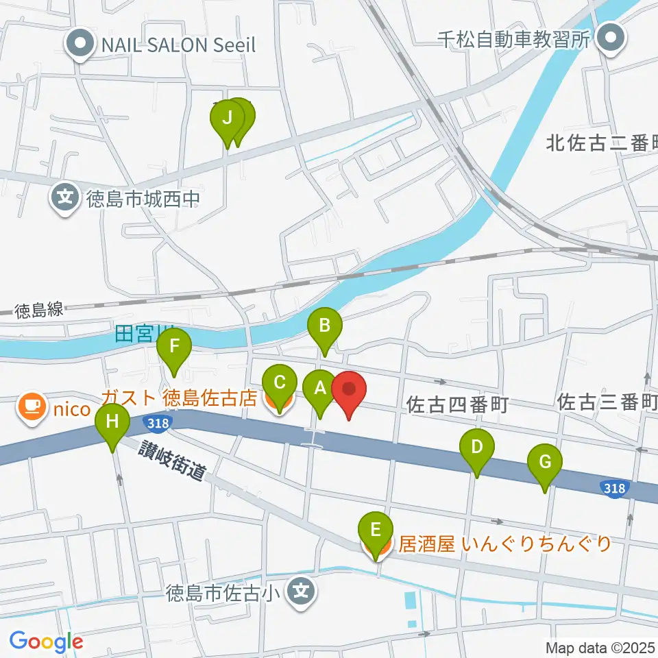 カワイ徳島ショップ周辺のファミレス・ファーストフード一覧地図
