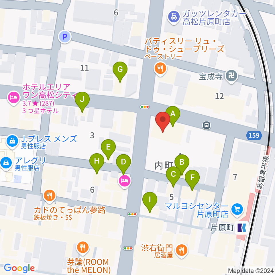 カワイ高松ショップ周辺のファミレス・ファーストフード一覧地図