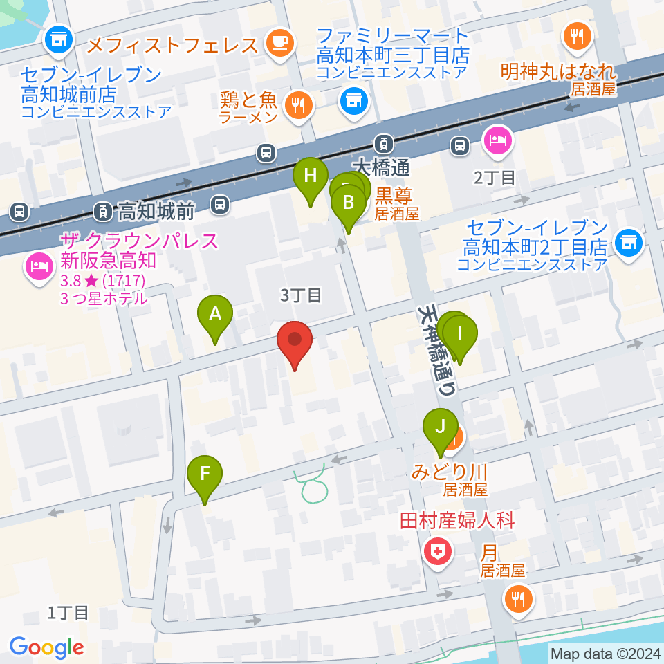 カワイ高知ショップ周辺のファミレス・ファーストフード一覧地図