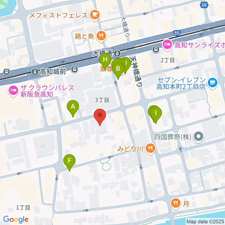カワイ高知ショップ周辺のファミレス・ファーストフード一覧地図