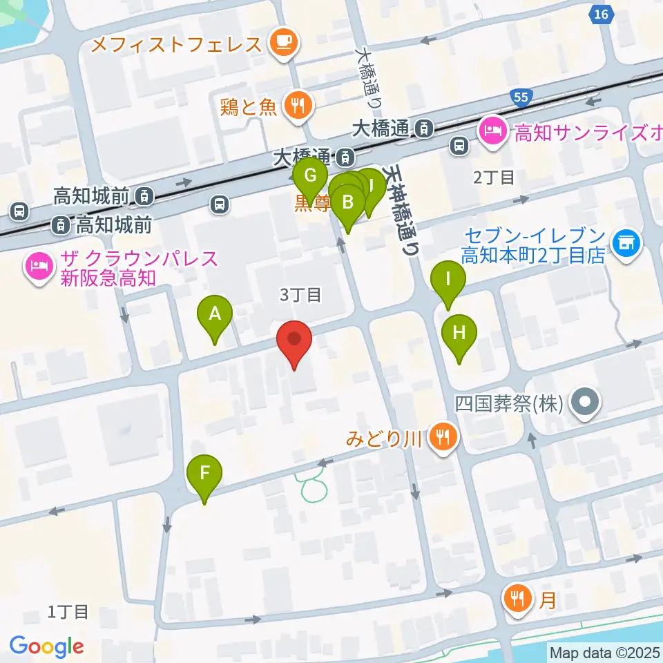 カワイ高知ショップ周辺のファミレス・ファーストフード一覧地図