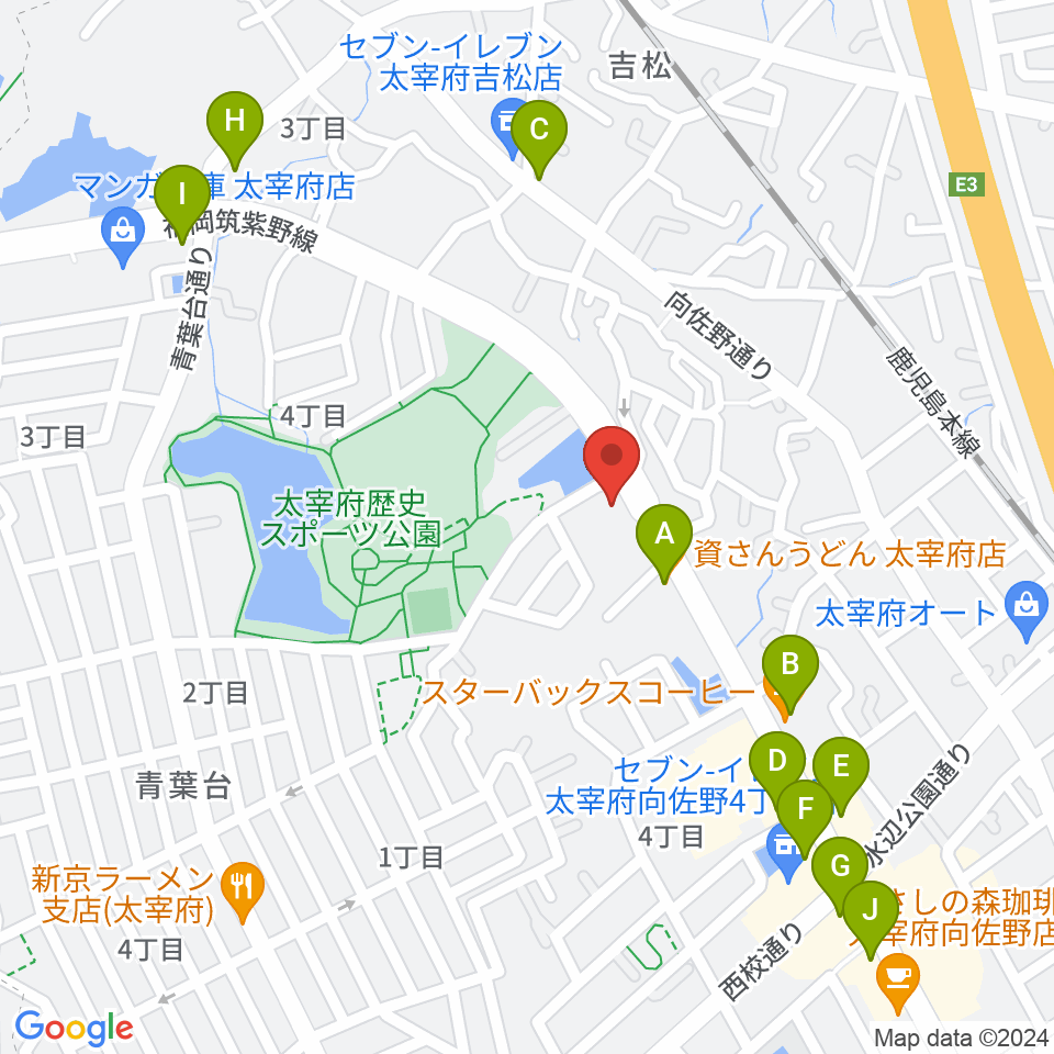 カワイ福岡周辺のファミレス・ファーストフード一覧地図