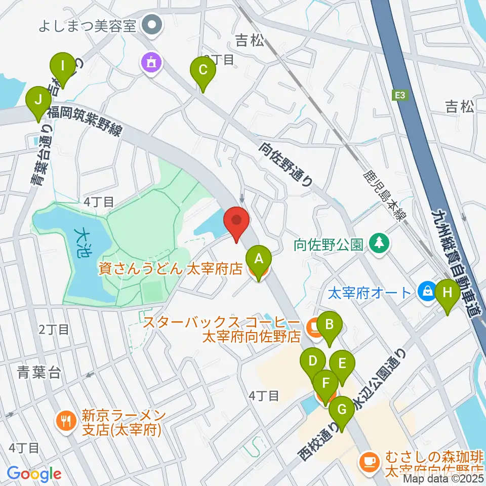カワイ福岡周辺のファミレス・ファーストフード一覧地図