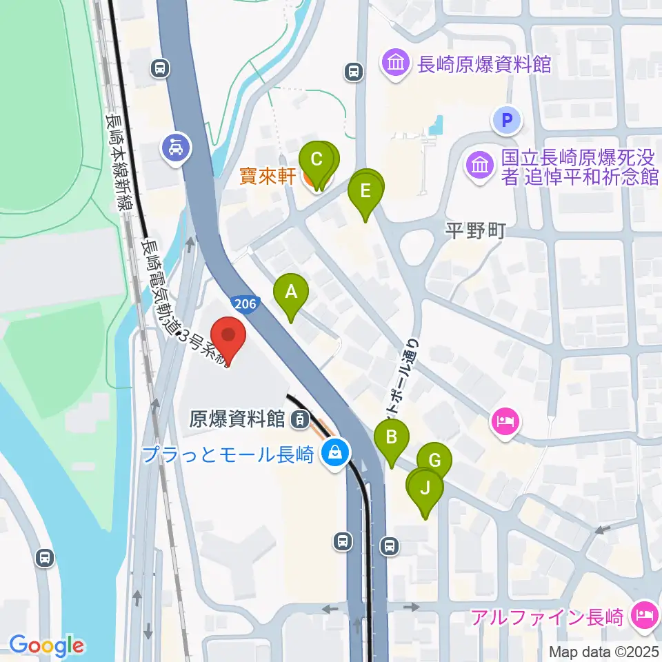 カワイ長崎ショップ周辺のファミレス・ファーストフード一覧地図