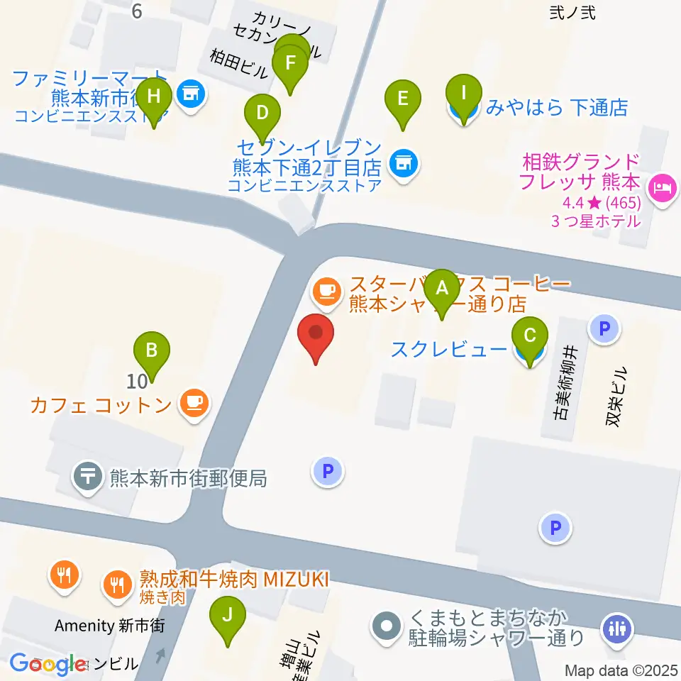 カワイ熊本ショップ周辺のファミレス・ファーストフード一覧地図