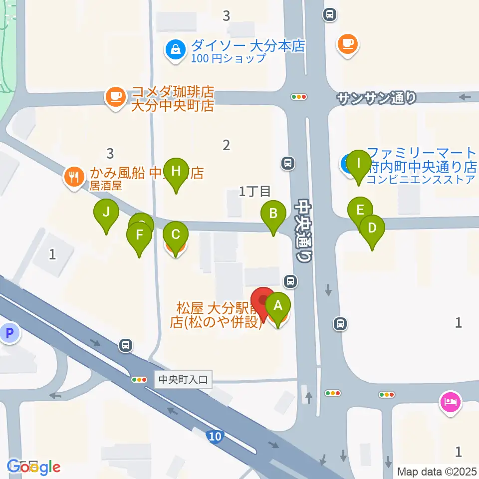 カワイ大分ショップ周辺のファミレス・ファーストフード一覧地図