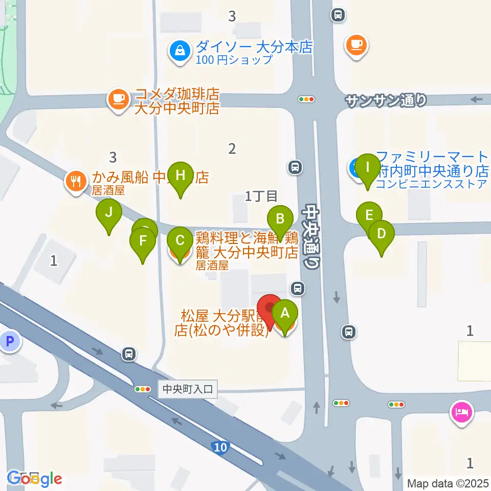 カワイ大分ショップ周辺のファミレス・ファーストフード一覧地図