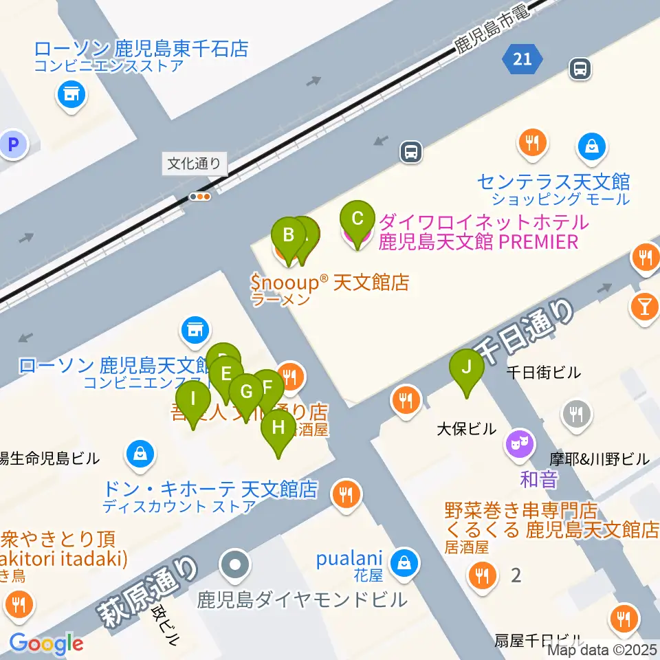 カワイ鹿児島ショップ周辺のファミレス・ファーストフード一覧地図