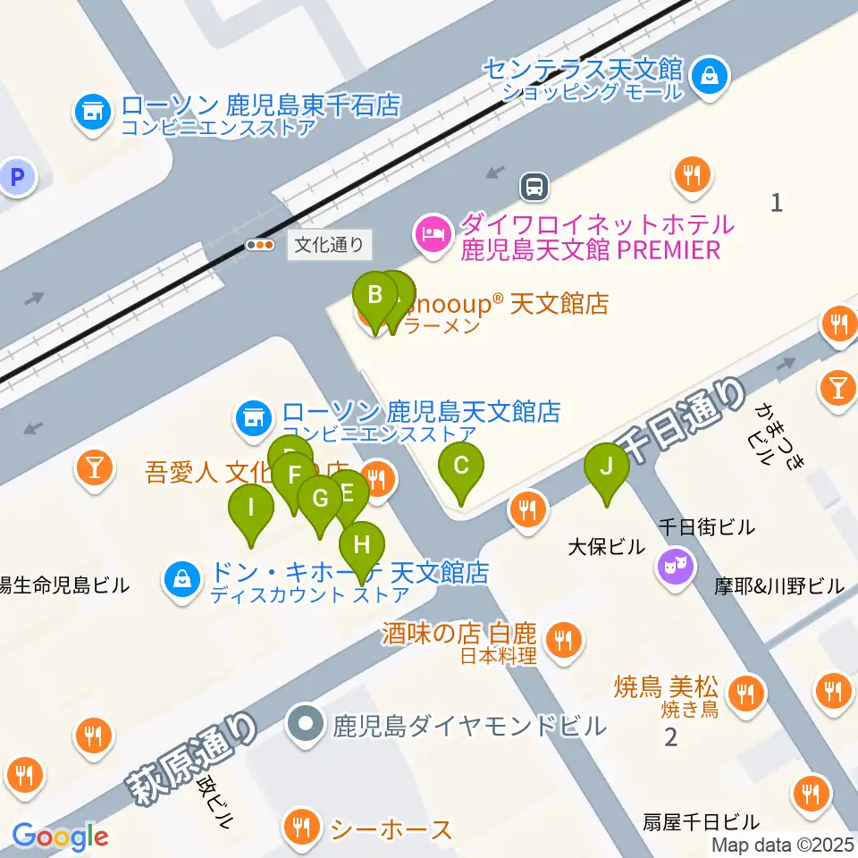 カワイ鹿児島ショップ周辺のファミレス・ファーストフード一覧地図