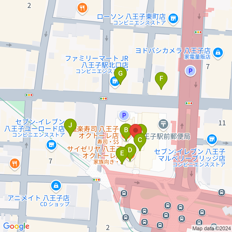 八王子市学園都市センター周辺のファミレス・ファーストフード一覧地図