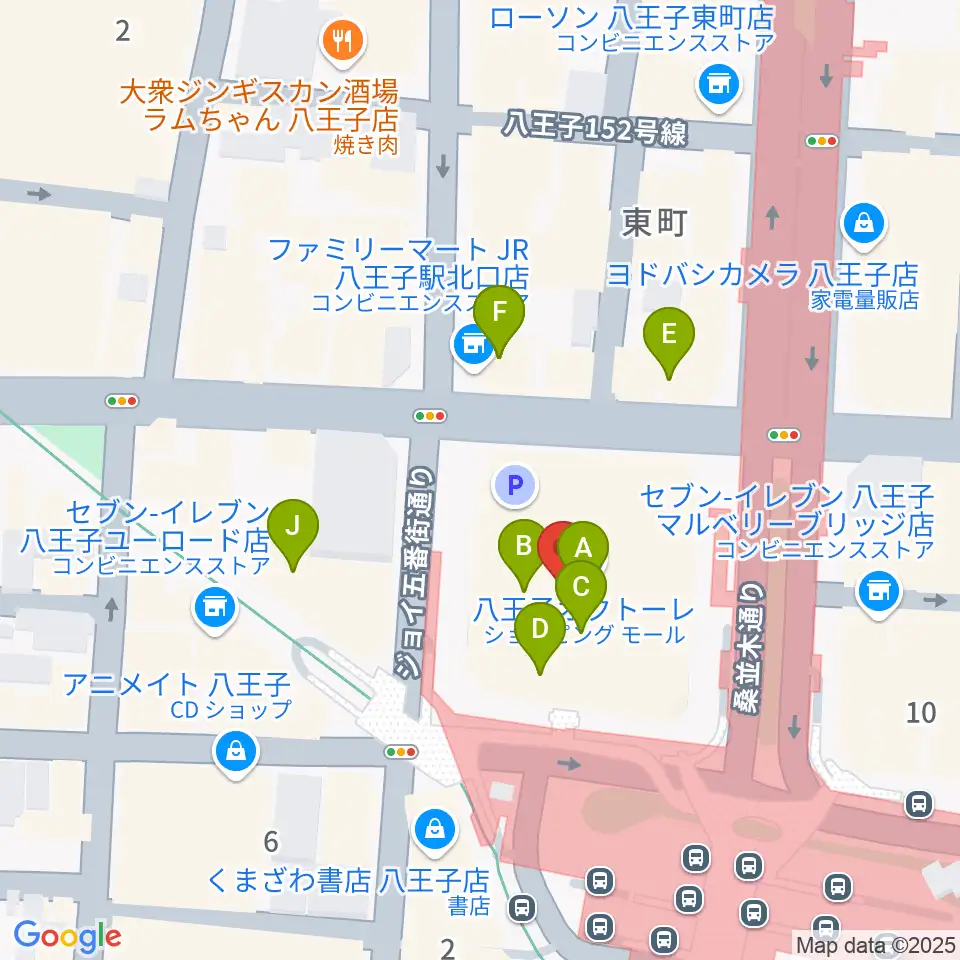 八王子市学園都市センター周辺のファミレス・ファーストフード一覧地図