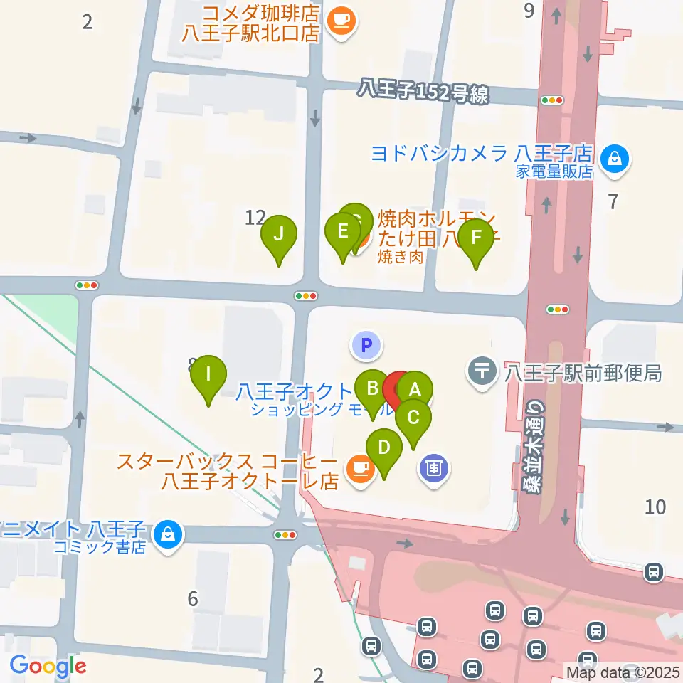 八王子市学園都市センター周辺のファミレス・ファーストフード一覧地図