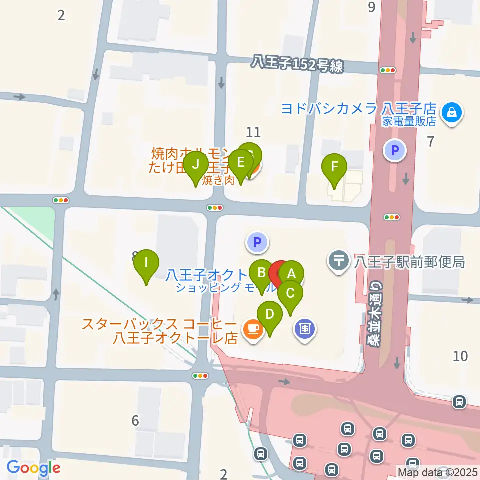 八王子市学園都市センター周辺のファミレス・ファーストフード一覧地図