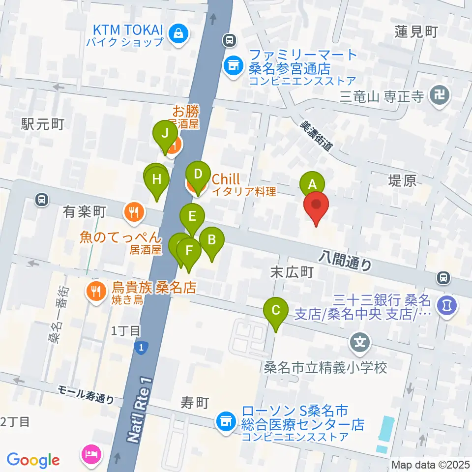 北勢ミュージック周辺のファミレス・ファーストフード一覧地図
