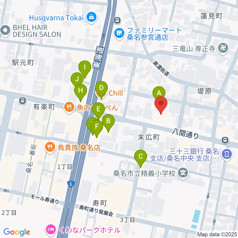 北勢ミュージック周辺のファミレス・ファーストフード一覧地図