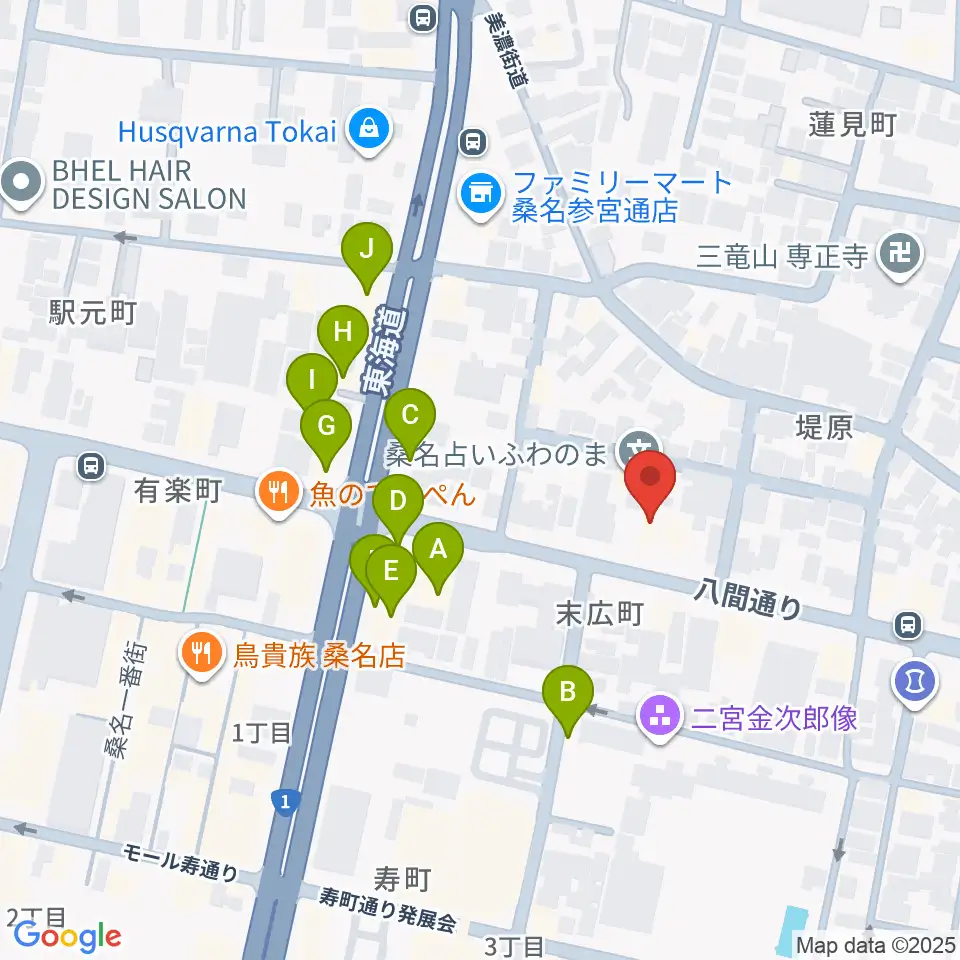 北勢ミュージック周辺のファミレス・ファーストフード一覧地図