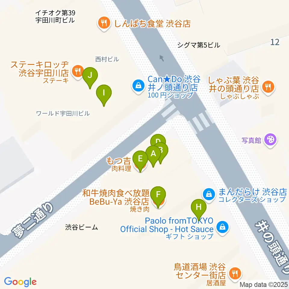 ミュージックランドKEY渋谷店周辺のファミレス・ファーストフード一覧地図