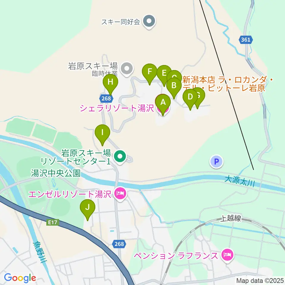 シェラリゾート湯沢周辺のファミレス・ファーストフード一覧地図