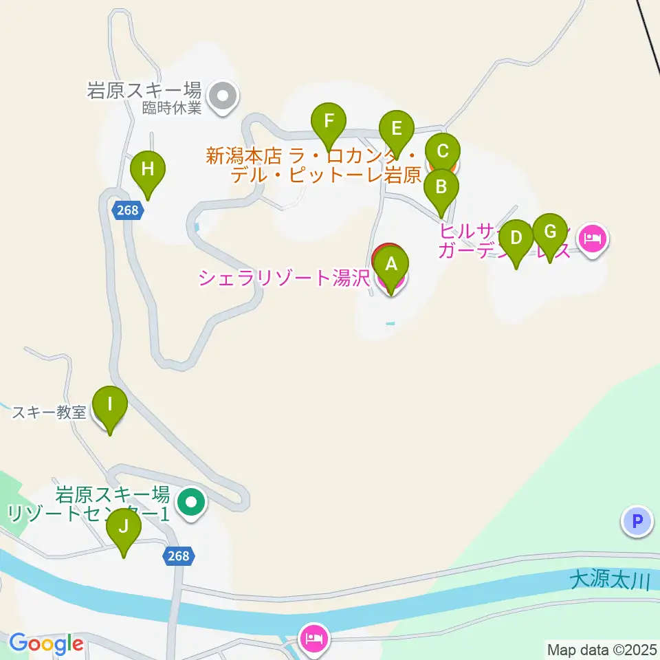 シェラリゾート湯沢周辺のファミレス・ファーストフード一覧地図