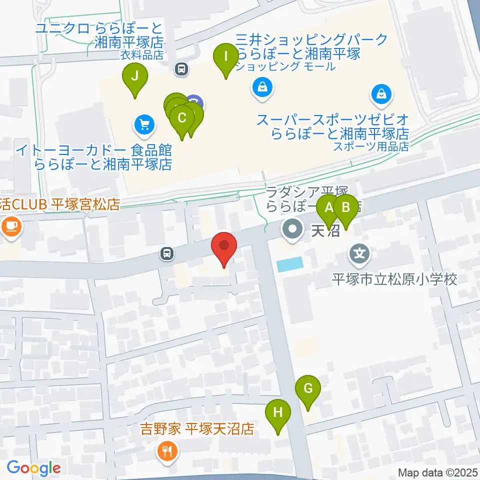 ヨネザワ楽器周辺のファミレス・ファーストフード一覧地図