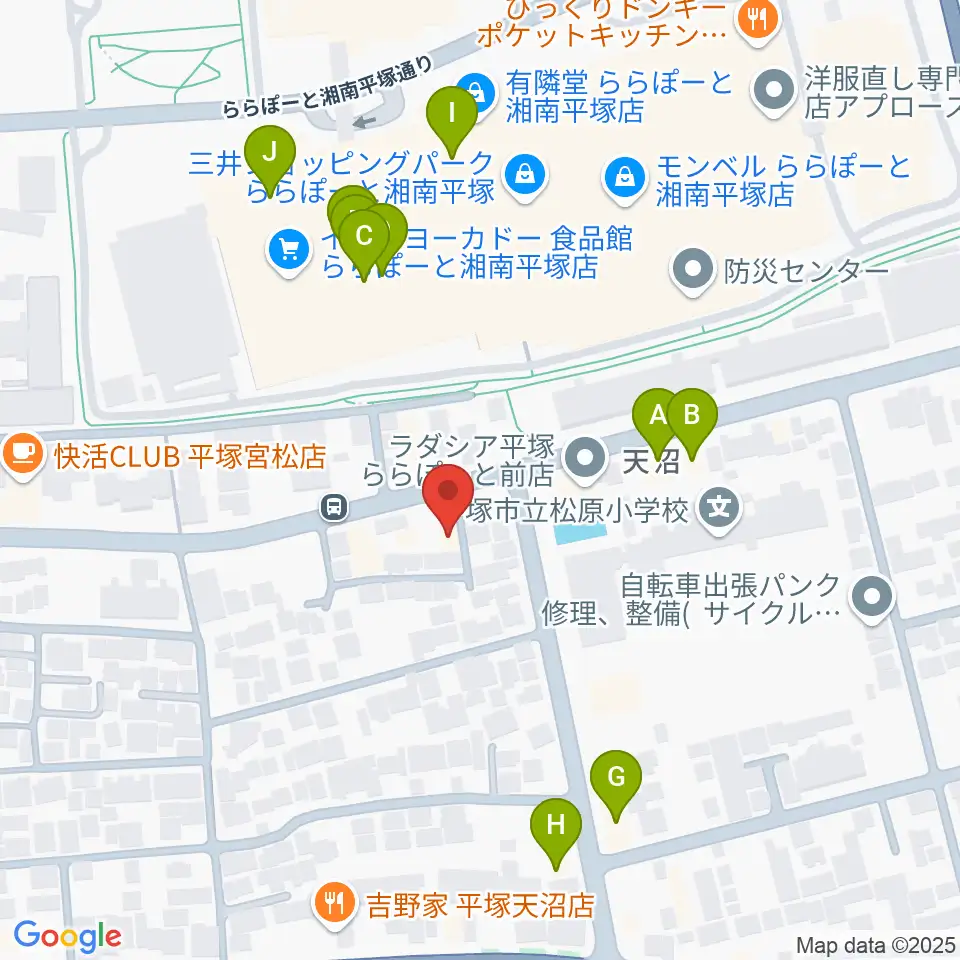 ヨネザワ楽器周辺のファミレス・ファーストフード一覧地図
