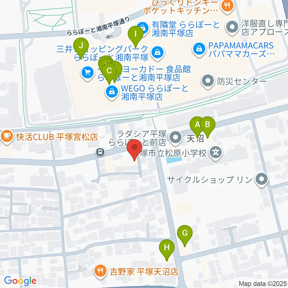 ヨネザワ楽器周辺のファミレス・ファーストフード一覧地図