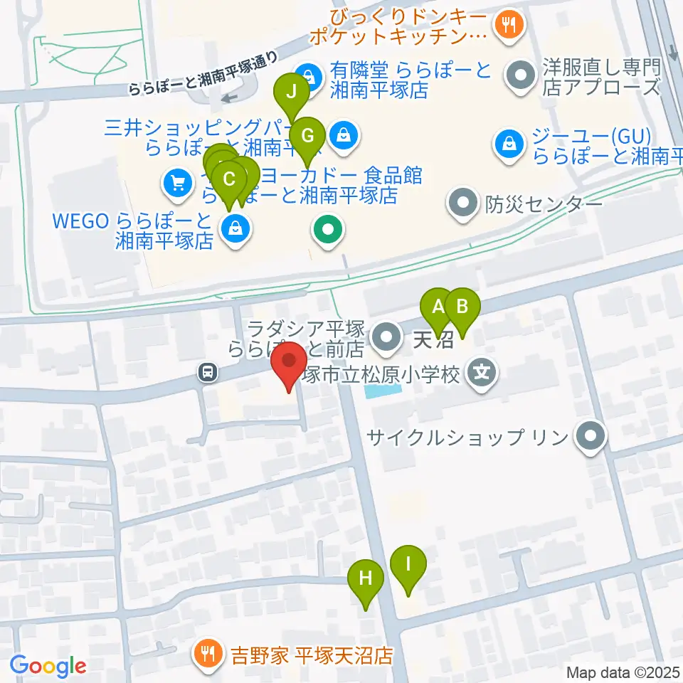 ヨネザワ楽器周辺のファミレス・ファーストフード一覧地図